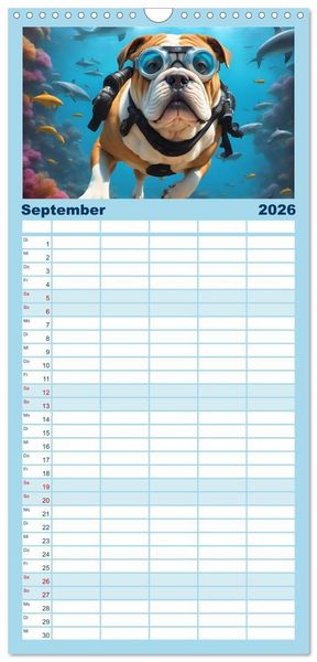 Produktbild: Familienplaner 2026 - Hunde abgetaucht mit 5 Spalten (Wandkalender, 21 x 45 cm) CALVENDO