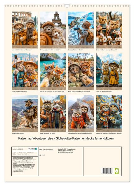 Produktbild: Katzen auf Abenteuerreise - Globetrotter-Katzen entdecke ferne Kulturen (Wandkalender 2026 DIN A2 hoch), CALVENDO Monatskalender
