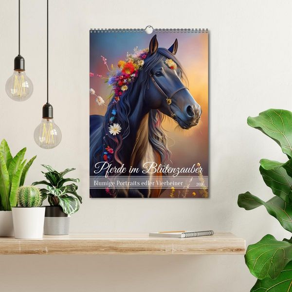 Produktbild: Pferde im Bl&uuml;tenzauber &ndash; Blumige Portraits edler Vierbeiner (Wandkalender 2026 DIN A3 hoch), CALVENDO Monatskalender