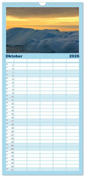 Produktbild: Familienplaner 2026 - EISIGE GIGANTEN in der DISKOBUCHT mit 5 Spalten (Wandkalender, 21 x 45 cm) CALVENDO