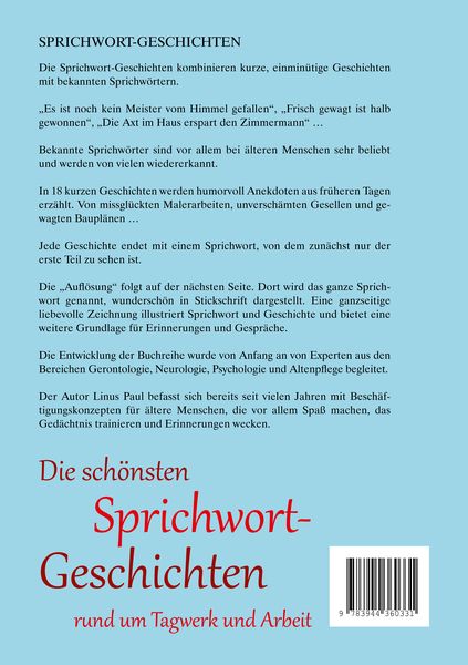 Produktbild: Heitere Sprichwort-Geschichten f&uuml;r Senioren mit Demenz. Es ist noch kein Meister &hellip; und viele weitere Geschichten f&uuml;r Senioren rund um bekannte Sprichw&ouml;rter. Beliebt und bew&auml;hrt bei Demenz.
