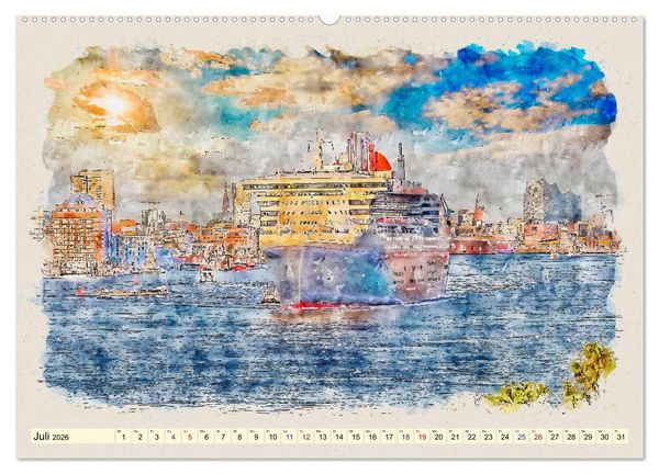 Produktbild: Hamburg - malerische Metropole (Wandkalender 2026 DIN A2 quer), CALVENDO Monatskalender