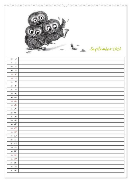 Produktbild: Tieronisch Eulen (hochwertiger Premium Wandkalender 2026 DIN A2 hoch), Kunstdruck in Hochglanz
