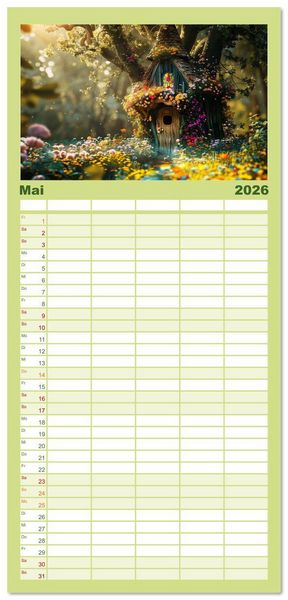 Produktbild: Familienplaner 2026 - Das kleine H&auml;uschen im Wald mit 5 Spalten (Wandkalender, 21 x 45 cm) CALVENDO