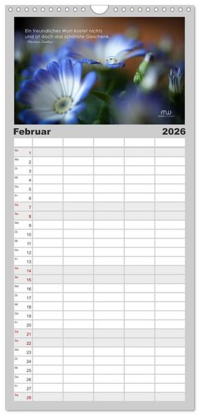 Produktbild: Familienplaner 2026 - Gedanken... Bildkalender mit Spr&uuml;chen mit 5 Spalten (Wandkalender, 21 x 45 cm) CALVENDO