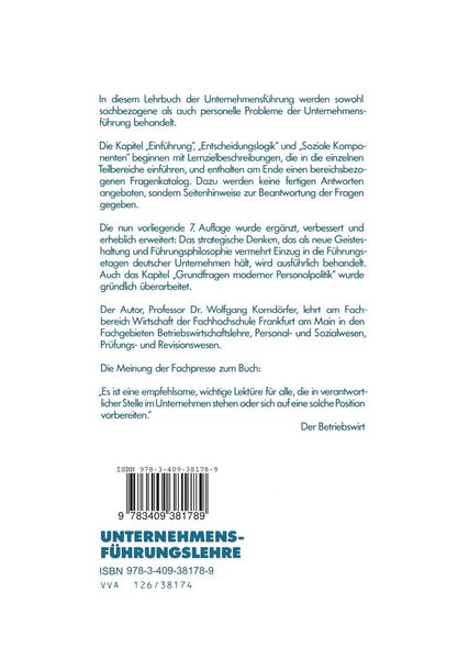 Produktbild: Unternehmensf&uuml;hrungslehre