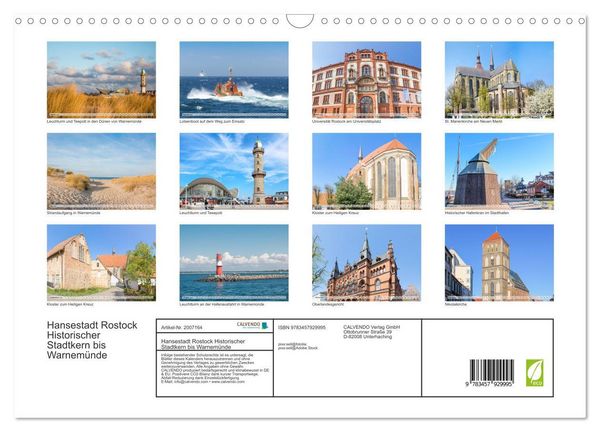 Produktbild: Hansestadt Rostock Historischer Stadtkern bis Warnem&uuml;nde (Wandkalender 2026 DIN A3 quer), CALVENDO Monatskalender