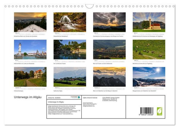 Produktbild: Unterwegs im Allg&auml;u (Wandkalender 2026 DIN A3 quer), CALVENDO Monatskalender