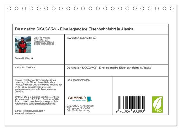 Produktbild: Destination SKAGWAY - Eine legend&auml;re Eisenbahnfahrt in Alaska (Tischkalender 2026 DIN A5 quer), CALVENDO Monatskalender