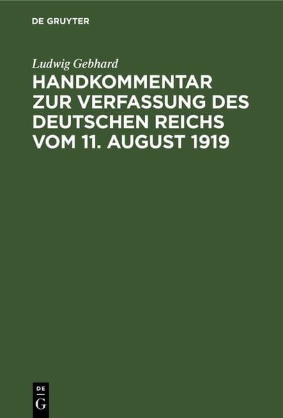 Produktbild: Handkommentar zur Verfassung des Deutschen Reichs vom 11. August 1919