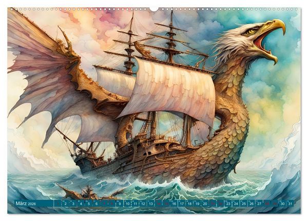 Produktbild: Fantasie-Drachensegelschiffe (Wandkalender 2026 DIN A2 quer), CALVENDO Monatskalender