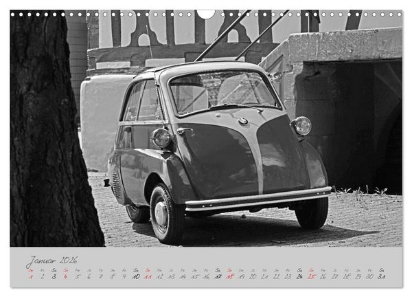 Produktbild: BMW Isetta 300 in schwarzwei&szlig; (Wandkalender 2026 DIN A3 quer), CALVENDO Monatskalender