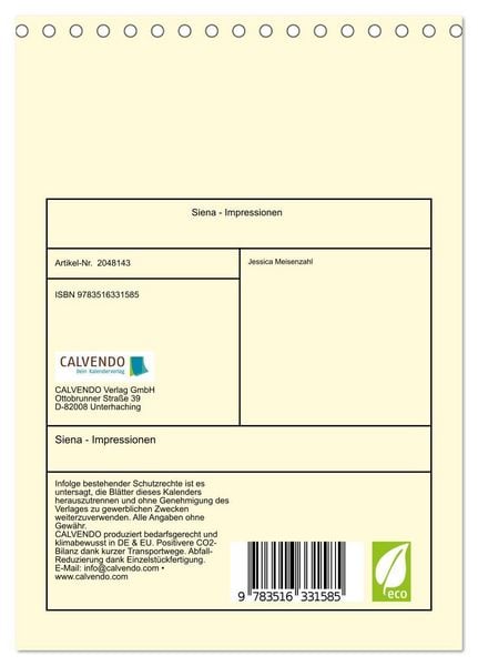 Produktbild: Siena - Impressionen (Tischkalender 2026 DIN A5 hoch), CALVENDO Monatskalender