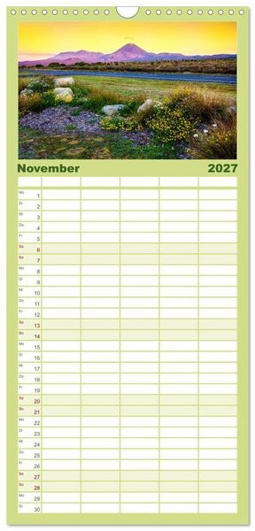 Produktbild: Familienplaner 2027 - Neuseeland - Die sch&ouml;nsten Orte am anderen Ende der Welt mit 5 Spalten (Wandkalender, 21 x 45 cm) CALVENDO