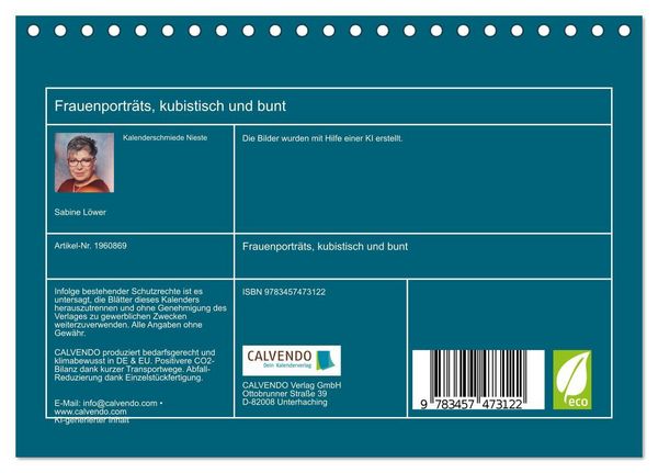 Produktbild: Frauenportr&auml;ts, kubistisch und bunt (Tischkalender 2026 DIN A5 quer), CALVENDO Monatskalender