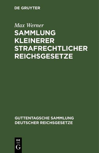 Produktbild: Sammlung kleinerer strafrechtlicher Reichsgesetze
