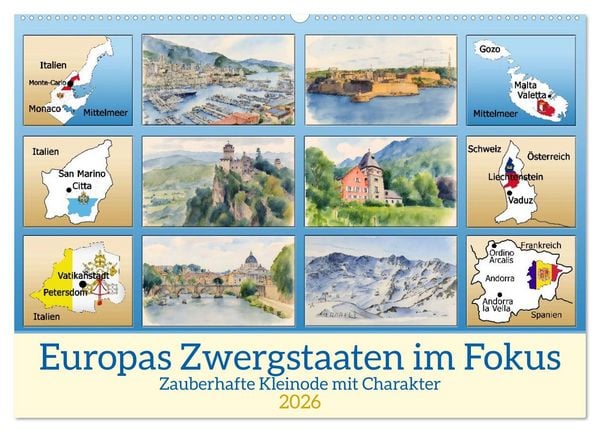 Europas Zwergstaaten im Fokus (Wandkalender 2026 DIN A2 quer), CALVENDO Monatskalender