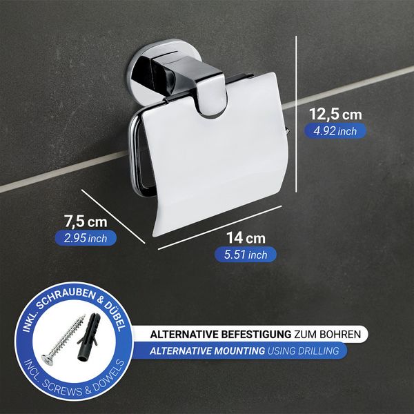 Produktbild: UV-Loc&reg; Toilettenpapierhalter mit Deckel Mod. Maribor, Befestigen ohne Bohren