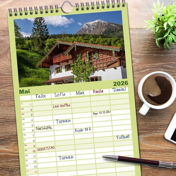 Produktbild: Familienplaner 2026 - Berchtesgadener Alpen - Land von Watzmann und K&ouml;nigssee mit 5 Spalten (Wandkalender, 21 x 45 cm) CALVENDO