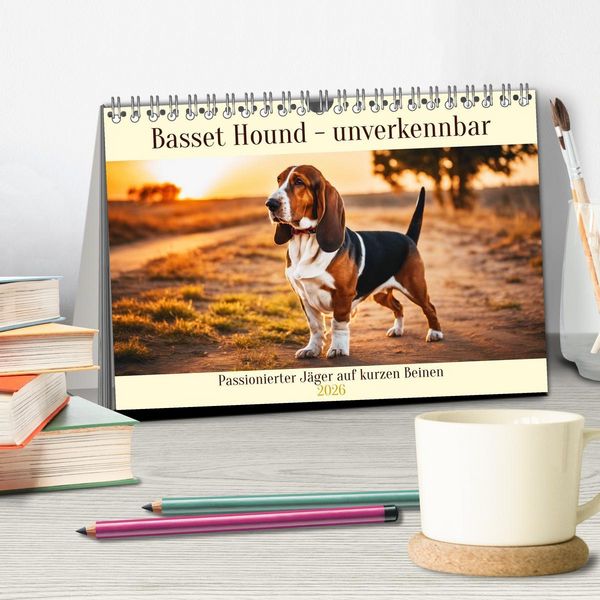 Produktbild: Basset Hound - unverkennbar (Tischkalender 2026 DIN A5 quer), CALVENDO Monatskalender