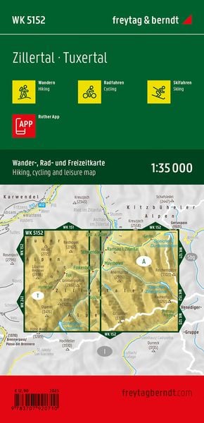 Produktbild: Freytag & berndt Wanderkarte WK 5152 Zillertal, Hinteres Zillertal, Tuxertal 1:35.000