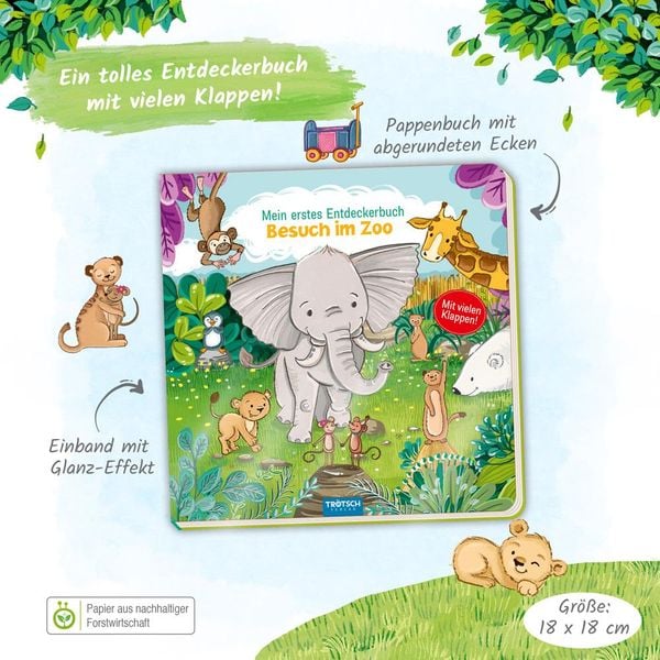 Produktbild: Tr&ouml;tsch Pappenbuch mit Klappen Mein erstes Entdeckerbuch Besuch im Zoo