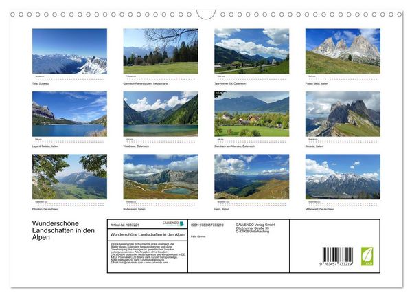 Produktbild: Wundersch&ouml;ne Landschaften in den Alpen (Wandkalender 2026 DIN A3 quer), CALVENDO Monatskalender