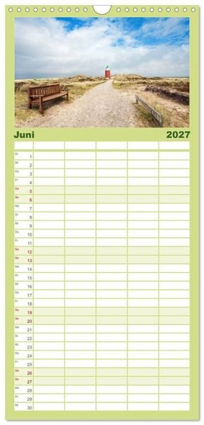 Produktbild: Familienplaner 2027 - SYLT hinter den D&uuml;nen mit 5 Spalten (Wandkalender, 21 x 45 cm) CALVENDO