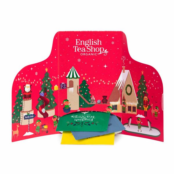 Produktbild: ETS - Tee Adventskalender 2025 "Elfen-Dorf" rot, 24 verschiedene BIO Tees