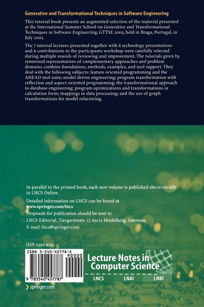 Produktbild: Generative and Transformational Techniques in Software Engineering