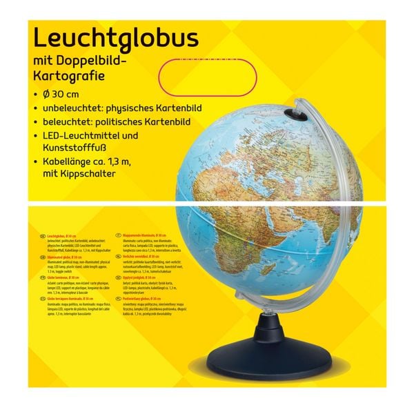 Produktbild: Idena Globus Leuchtglobus Erde mit 2 Kartenbildern &Oslash;30cm