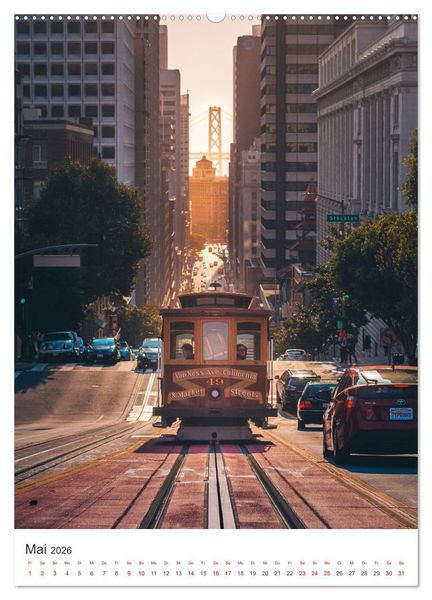 Produktbild: San Francisco - Cable Cars, Golden Gate Bridge und Lombard Street (Wandkalender 2026 DIN A2 hoch), CALVENDO Monatskalender