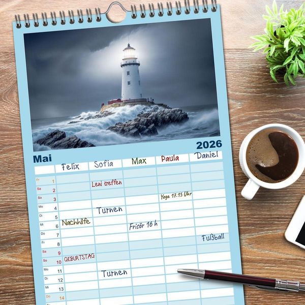 Produktbild: Familienplaner 2026 - Nach Hause finden, die Leuchtt&uuml;rme mit 5 Spalten (Wandkalender, 21 x 45 cm) CALVENDO