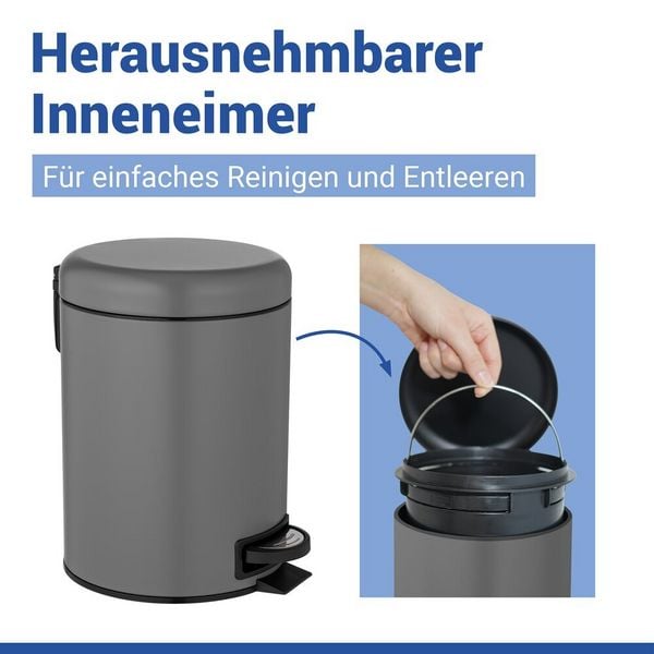 Produktbild: Kosmetik Treteimer Mod. Leman Grau Matt 5L, mit herausnehmbarem Einsatz