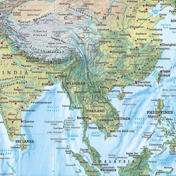 Produktbild: Freytag & berndt Poster World map, political - physical, english 1:20 Mio.