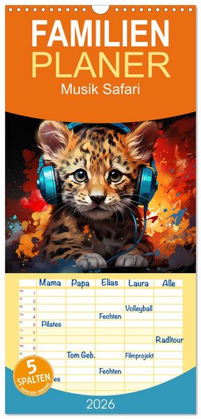 Produktbild: Familienplaner 2026 - Musik Safari mit 5 Spalten (Wandkalender, 21 x 45 cm) CALVENDO