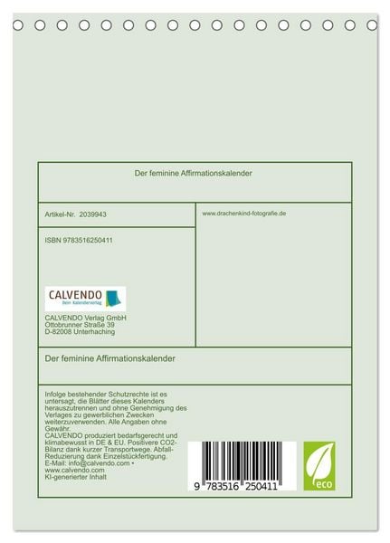 Produktbild: Der feminine Affirmationskalender (Tischkalender 2026 DIN A5 hoch), CALVENDO Monatskalender