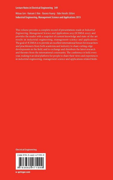 Produktbild: Industrial Engineering, Management Science and Applications 2015