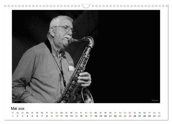 Produktbild: Internationale Meister des Jazz in Schwarzwei&szlig; (Wandkalender 2026 DIN A3 quer), CALVENDO Monatskalender