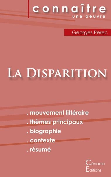 Produktbild: Fiche de lecture La Disparition de Georges Perec (Analyse litt&eacute;raire de r&eacute;f&eacute;rence et r&eacute;sum&eacute; complet)