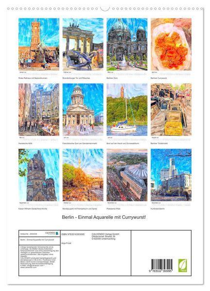 Produktbild: Berlin - Einmal Aquarelle mit Currywurst! (hochwertiger Premium Wandkalender 2026 DIN A2 hoch), Kunstdruck in Hochglanz