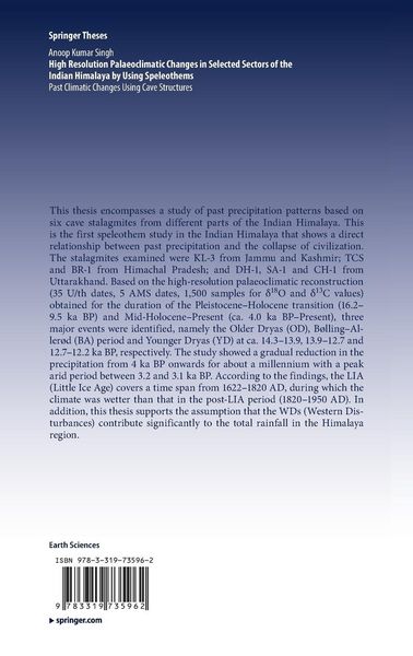 Produktbild: High Resolution Palaeoclimatic Changes in Selected Sectors of the Indian Himalaya by Using Speleothems