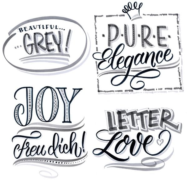 Produktbild: ONLINE Kalligraphiestifte Calli Brush Grey Edition grau 5 St&uuml;ck