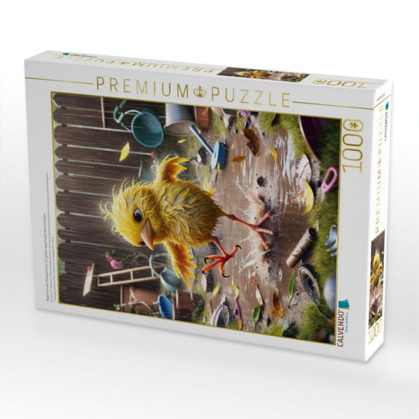 CALVENDO Puzzle Regentanz des Missgeschicks: Ein gelber Vogel trotzt dem Unwetter | 1000 Teile Lege-Größe 64x48cm Foto-Puzzle für glückliche Stunden