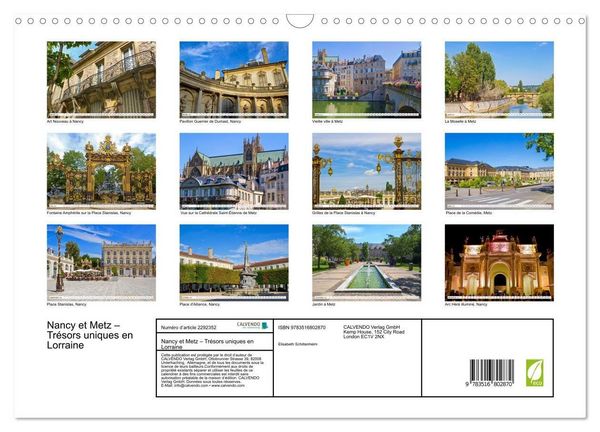Produktbild: Nancy et Metz &ndash; Tr&eacute;sors uniques en Lorraine (Calendrier mural 2027 DIN A3 vertical), CALVENDO calendrier mensuel