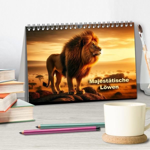 Produktbild: Majest&auml;tische L&ouml;wen - Die Herrscher der Wildnis (Tischkalender 2026 DIN A5 quer), CALVENDO Monatskalender
