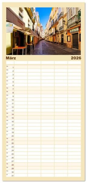 Produktbild: Familienplaner 2026 - C&aacute;diz Sp&uuml;re die frische Meeresbrise mit 5 Spalten (Wandkalender, 21 x 45 cm) CALVENDO