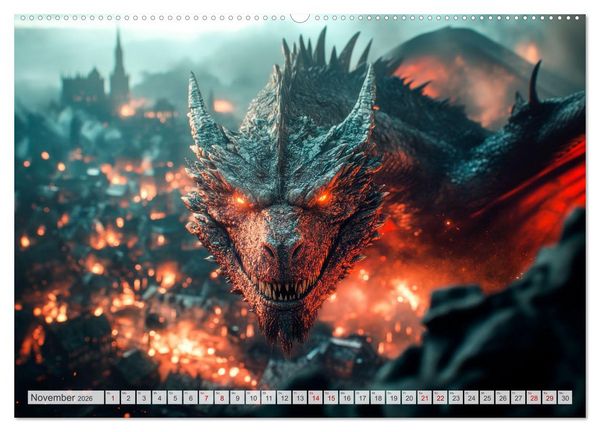Produktbild: M&Auml;CHTIGE DRACHEN Mystische Wesen (hochwertiger Premium Wandkalender 2026 DIN A2 quer), Kunstdruck in Hochglanz