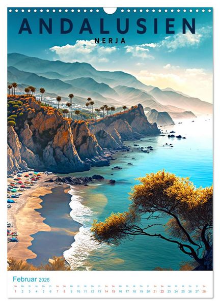 Produktbild: Andalusien - Old School Poster Style (Wandkalender 2026 DIN A3 hoch), CALVENDO Monatskalender