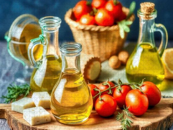 Produktbild: CALVENDO Puzzle Mediterraner Genuss. Reines &Ouml;l. Null Kompromisse. | 1000 Teile Lege-Gr&ouml;&szlig;e 64x48cm Foto-Puzzle f&uuml;r gl&uuml;ckliche Stunden